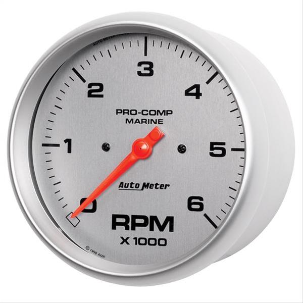 AutoMeter Pro-Comp Marine Tachometer Gauges 200750-33 Gauge, Marine, Tachometer, 5 in., 0-6,000 rpm, Full Sweep, Silver Face, Red Pointer, Silver Bezel, Electrical, Each thumbnail 3