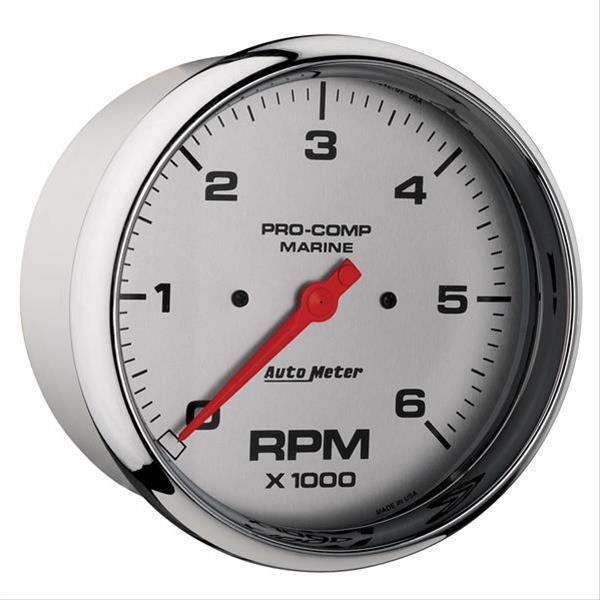 AutoMeter Pro-Comp Marine Tachometer Gauges 200750-35 Gauge, Marine, Tachometer, 5 in., 0-6,000 rpm, Full Sweep, Silver Face, Red Pointer, Chrome Bezel, Electrical, Each thumbnail 3