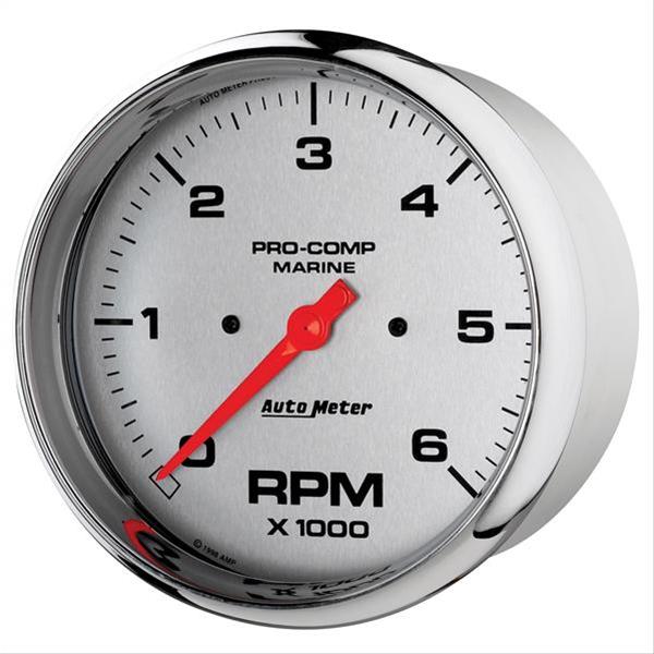 AutoMeter Pro-Comp Marine Tachometer Gauges 200750-35 Gauge, Marine, Tachometer, 5 in., 0-6,000 rpm, Full Sweep, Silver Face, Red Pointer, Chrome Bezel, Electrical, Each thumbnail 2