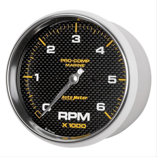 AutoMeter Pro-Comp Marine Tachometer Gauges 200750-40 Gauge, Marine, Tachometer, 5 in., 0-6,000 rpm, Full Sweep, Carbon Fiber Face, Silver Pointer, Silver Bezel, Electrical, Each thumbnail 3