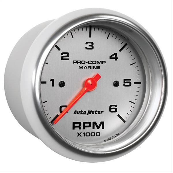 Autometer Marine Silver Ultra-Lite Gauge 3-3/8in Tachometer 6K RPM thumbnail 2