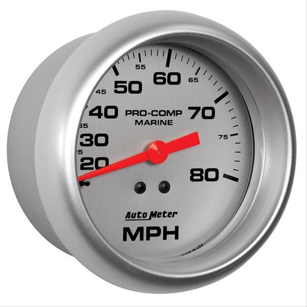 AutoMeter Pro-Comp Mechanical Speedometers 200753-33 Gauge, Marine, Speedometer, 3 3/8 in., 0-80 mph, Full Sweep, Silver Face, Red Pointer, Silver Bezel, Mechanical, Each thumbnail 2