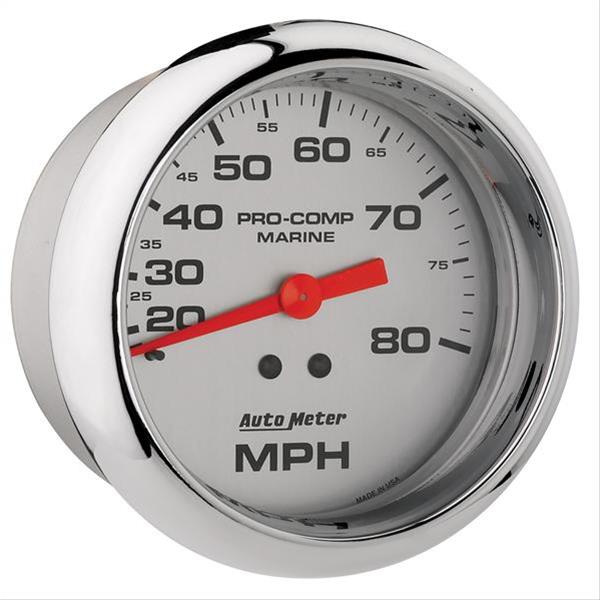 AutoMeter Pro-Comp Mechanical Speedometers 200753-35 Gauge, Marine, Speedometer, 3 3/8 in., 0-80 mph, Full Sweep, Silver Face, Red Pointer, Chrome Bezel, Mechanical, Each thumbnail 2