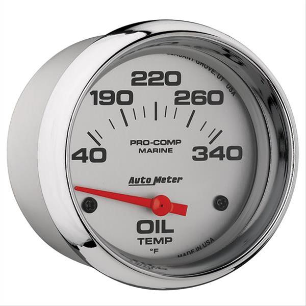 AutoMeter Pro-Comp Marine Analog Gauges 200765-35 Gauge, Marine, Oil Tempurature, 2 5/8 in., 140-340 degrees F, Short Sweep, Silver Face, Red Pointer, Chrome Bezel, Electrical, Each thumbnail 3