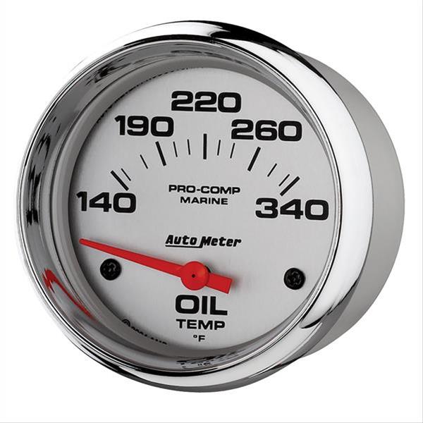 AutoMeter Pro-Comp Marine Analog Gauges 200765-35 Gauge, Marine, Oil Tempurature, 2 5/8 in., 140-340 degrees F, Short Sweep, Silver Face, Red Pointer, Chrome Bezel, Electrical, Each thumbnail 2