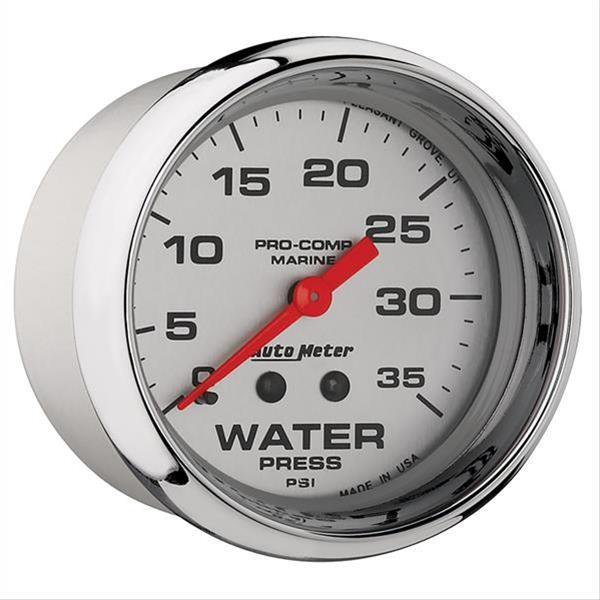 AutoMeter Pro-Comp Marine Analog Gauges 200773-35 Gauge, Marine, Water Presure, 2 5/8 in., 0-35 psi, Full Sweep, Silver Face, Red Pointer, Chrome Bezel, Mechanical, Each thumbnail 3