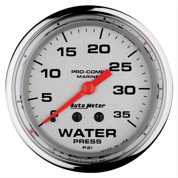AutoMeter Pro-Comp Marine Analog Gauges 200773-35 Gauge, Marine, Water Presure, 2 5/8 in., 0-35 psi, Full Sweep, Silver Face, Red Pointer, Chrome Bezel, Mechanical, Each