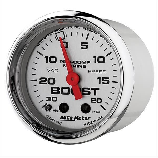 Autometer Marine Chrome Ultra-Lite 2-1/16in 0-30 HG / 0-20 PSI Vacuum / Boost Gauge thumbnail 2