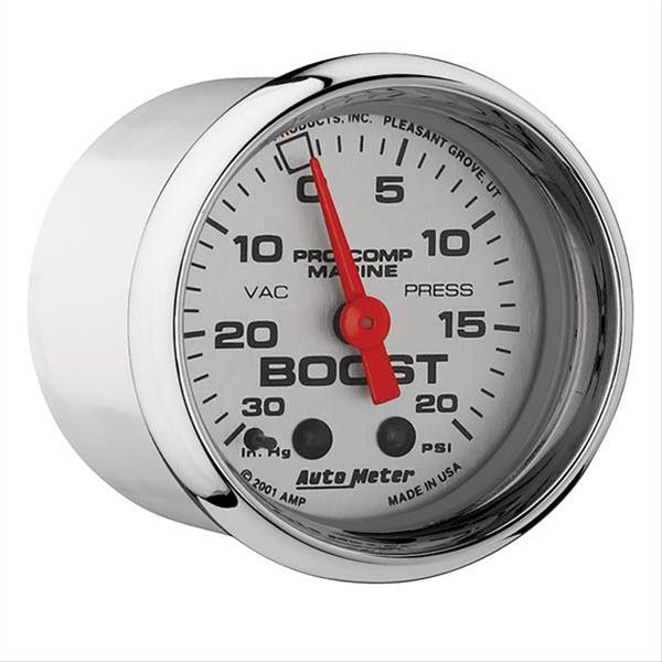 Autometer Marine Chrome Ultra-Lite 2-1/16in 0-30 HG / 0-20 PSI Vacuum / Boost Gauge thumbnail 3