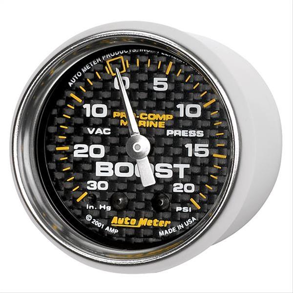 Autometer Marine Carbon Fiber 2-1/16in 30INHG/20PSI Mechanical Vacuum/Boost Gauge thumbnail 2