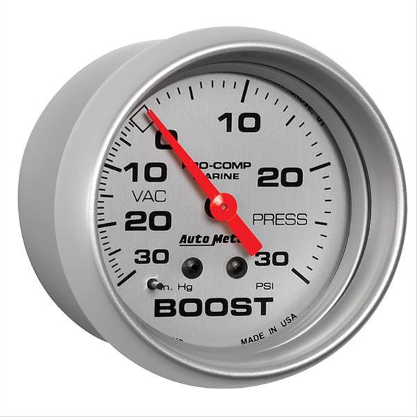 AutoMeter Marine Vac/Boost Gauge 2 5/8in 30INHG 30PSI Mechanical- Silver thumbnail 3