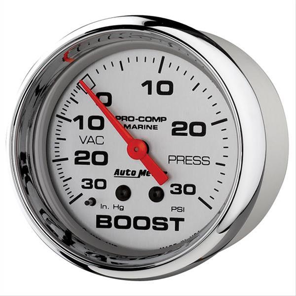 AutoMeter Pro-Comp Marine Analog Gauges 200775-35 Gauge, Marine, Boost/Vacuum, 2 5/8 in., 30 in. HG/20 psi, Full Sweep, Silver Face, Red Pointer, Chrome Bezel, Mechanical, Each thumbnail 2