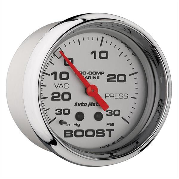 AutoMeter Pro-Comp Marine Analog Gauges 200775-35 Gauge, Marine, Boost/Vacuum, 2 5/8 in., 30 in. HG/20 psi, Full Sweep, Silver Face, Red Pointer, Chrome Bezel, Mechanical, Each thumbnail 3