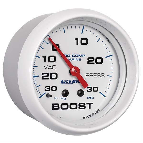 Autometer Marine White Gauge 2-5/8in Mechanical Vacuum/Boost Gauge 30INHG-30PSI thumbnail 2