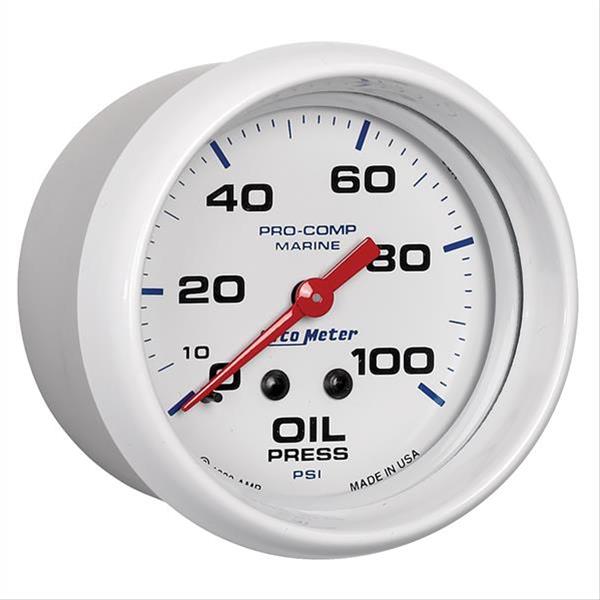 AutoMeter Pro-Comp Marine Analog Gauges 200777 Gauge, Marine, Oil Pressure, 2 5/8 in., 0-100 psi, Full Sweep, White Face, Red Pointer, White Bezel, Mechanical, Each thumbnail 2