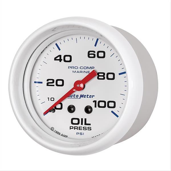 AutoMeter Pro-Comp Marine Analog Gauges 200777 Gauge, Marine, Oil Pressure, 2 5/8 in., 0-100 psi, Full Sweep, White Face, Red Pointer, White Bezel, Mechanical, Each thumbnail 3
