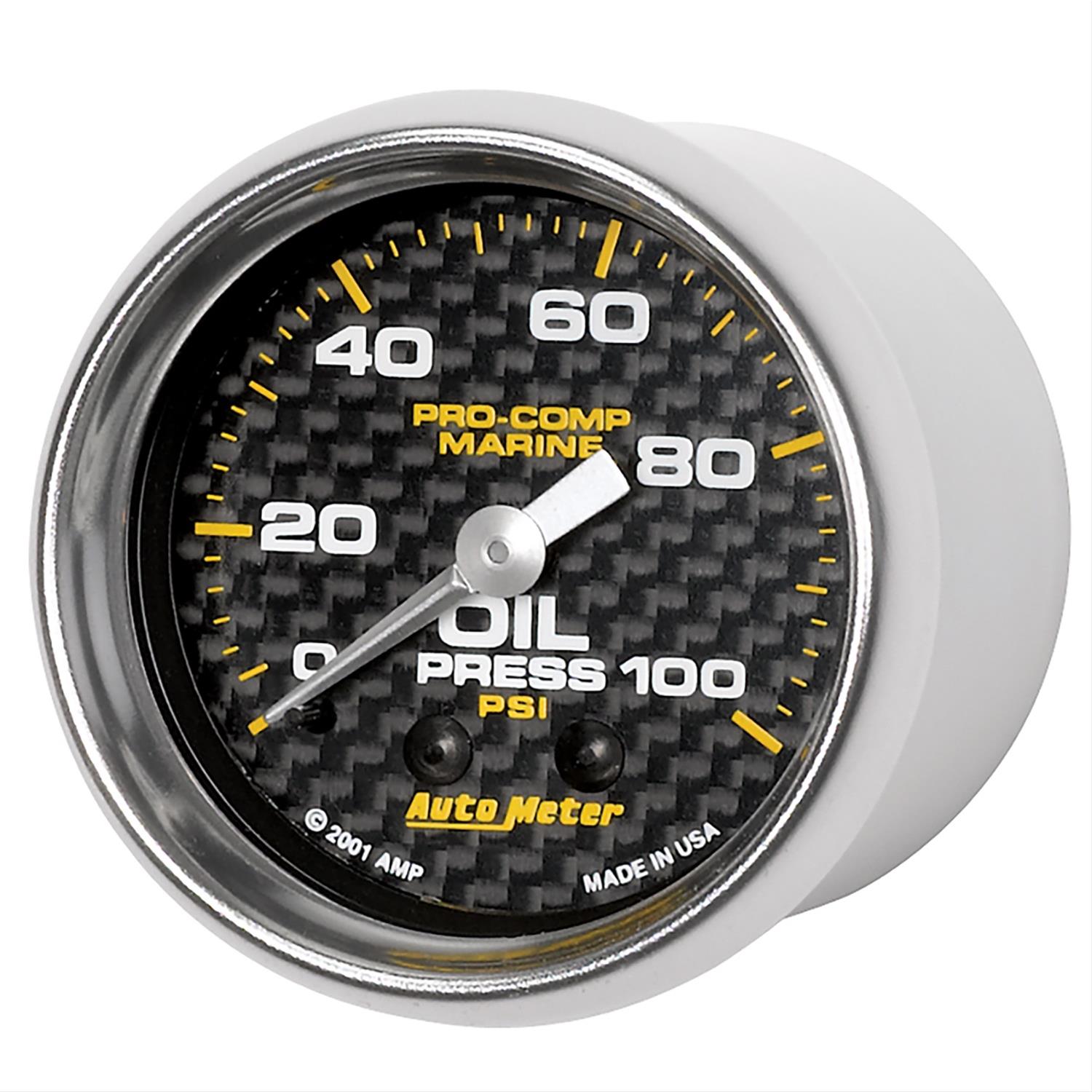 Autometer Marine Carbon Fiber Ultra-Lite 2-1/16in 100PSI Mechanical Oil Pressure Gauge thumbnail 2