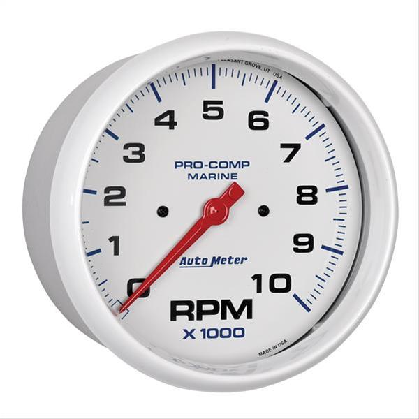 AutoMeter Pro-Comp Marine Tachometer Gauges 200801 Gauge, Marine, Tachometer, 5 in., 0-10,000 rpm, Full Sweep, White Face, Red Pointer, Chrome Bezel, Electrical, Each thumbnail 2