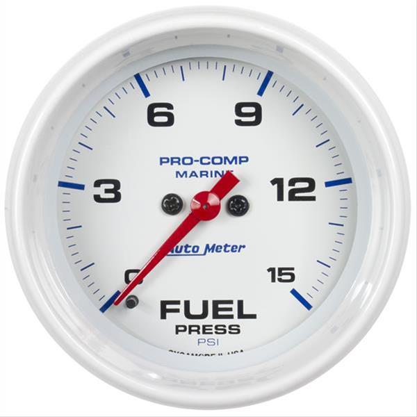 AutoMeter Pro-Comp Marine Analog Gauges 200848 Gauge, Marine, Fuel Pressure, 2 1/16 in., 0-15 psi, Full Sweep, White Face, Red Pointer, White Bezel, Electrical, Each