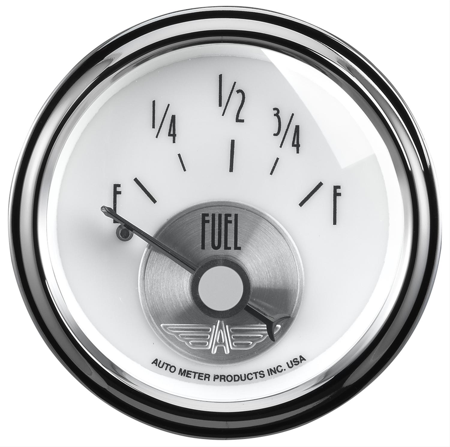AutoMeter Prestige Analog Gauges 2015 Gauge, Prestige, Fuel Level, 2 1/16 in., 0 ohms/90 ohms, Short Sweep, White Face, Black Pointer, Chrome Bezel, Electrical, Each thumbnail 2