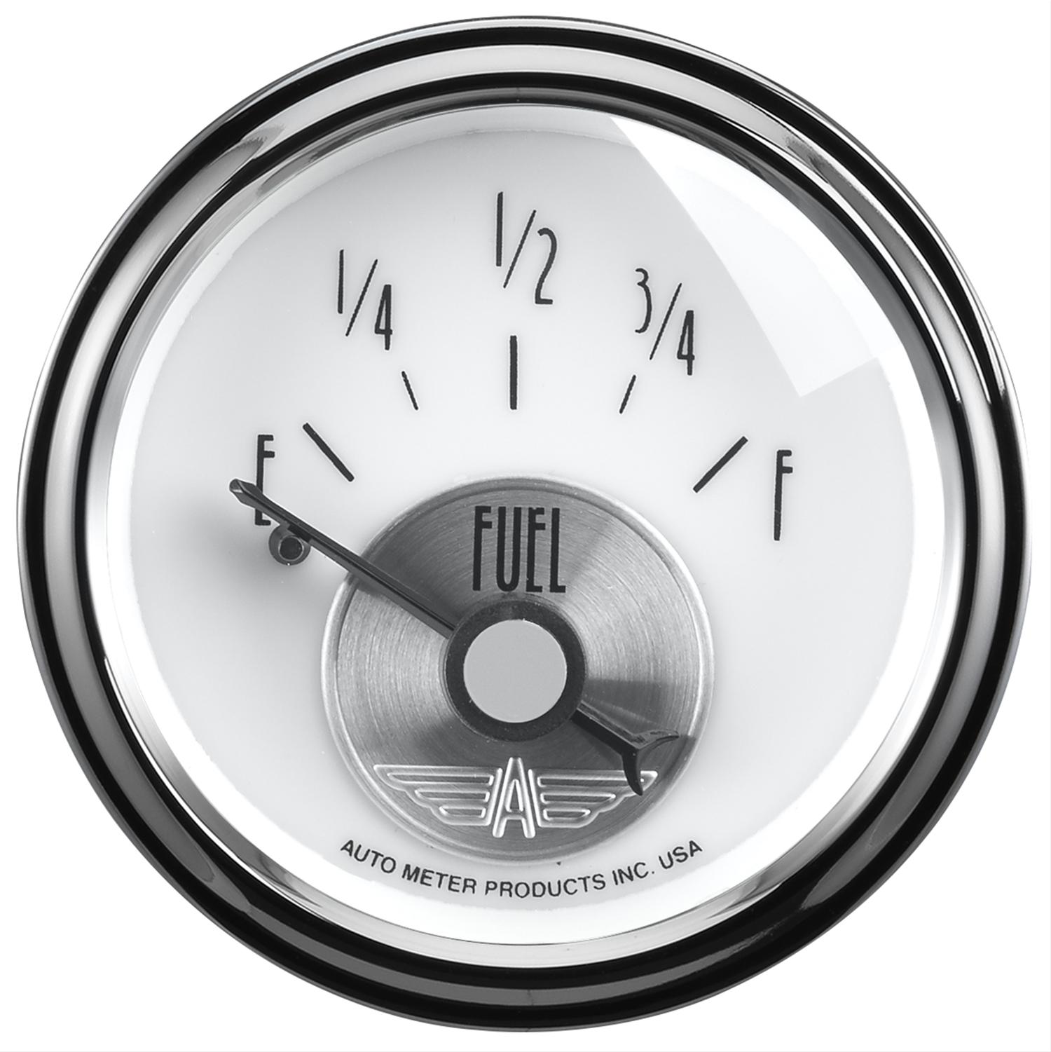 AutoMeter Prestige Analog Gauges 2018 Gauge, Prestige, Fuel Level, 2 1/16 in., 240 ohms/33 ohms, Short Sweep, White Face, Black Pointer, Chrome Bezel, Electrical, Each thumbnail 2