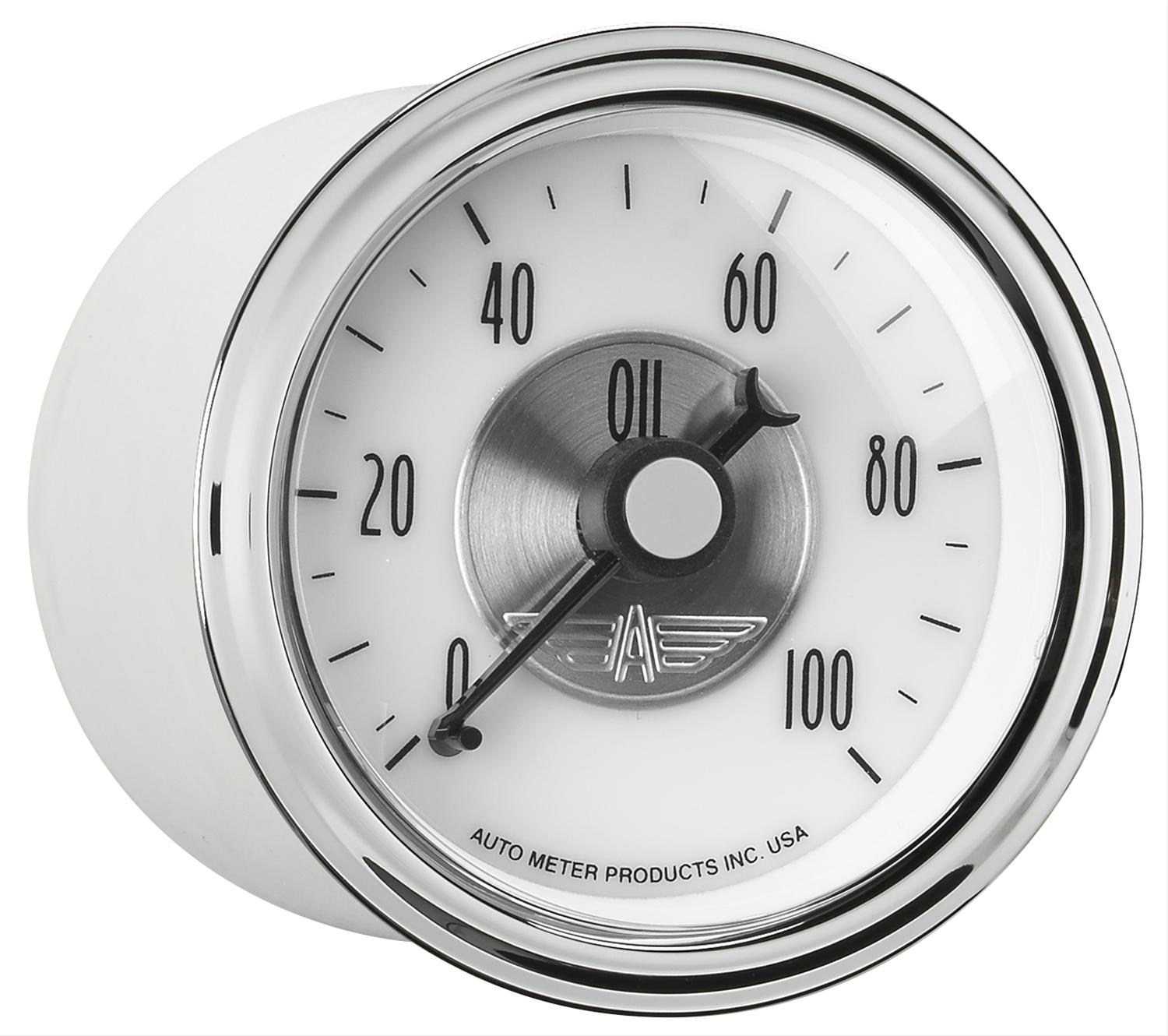 AutoMeter Prestige Analog Gauges 2023 Gauge, Prestige, Oil Pressure, 2 1/16 in., 0-100 psi, Full Sweep, White Face, Black Pointer, Chrome Bezel, Mechanical, Each thumbnail 4