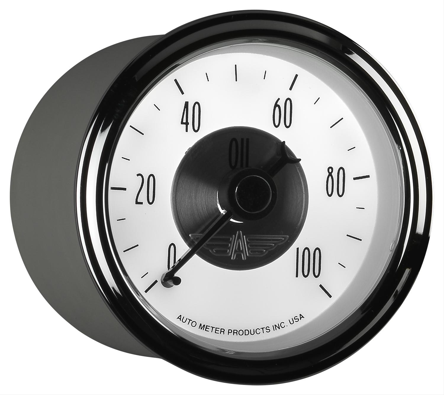 AutoMeter Prestige Analog Gauges 2023 Gauge, Prestige, Oil Pressure, 2 1/16 in., 0-100 psi, Full Sweep, White Face, Black Pointer, Chrome Bezel, Mechanical, Each thumbnail 3