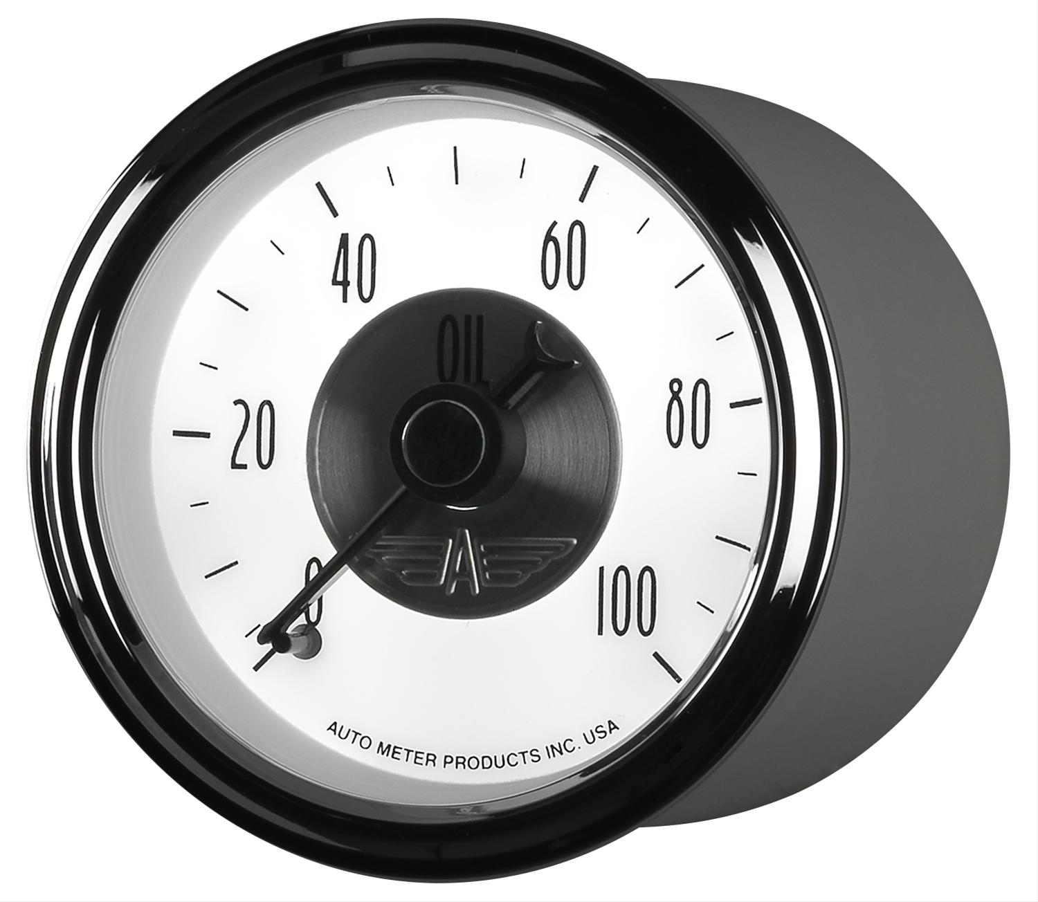 AutoMeter Prestige Analog Gauges 2023 Gauge, Prestige, Oil Pressure, 2 1/16 in., 0-100 psi, Full Sweep, White Face, Black Pointer, Chrome Bezel, Mechanical, Each thumbnail 6