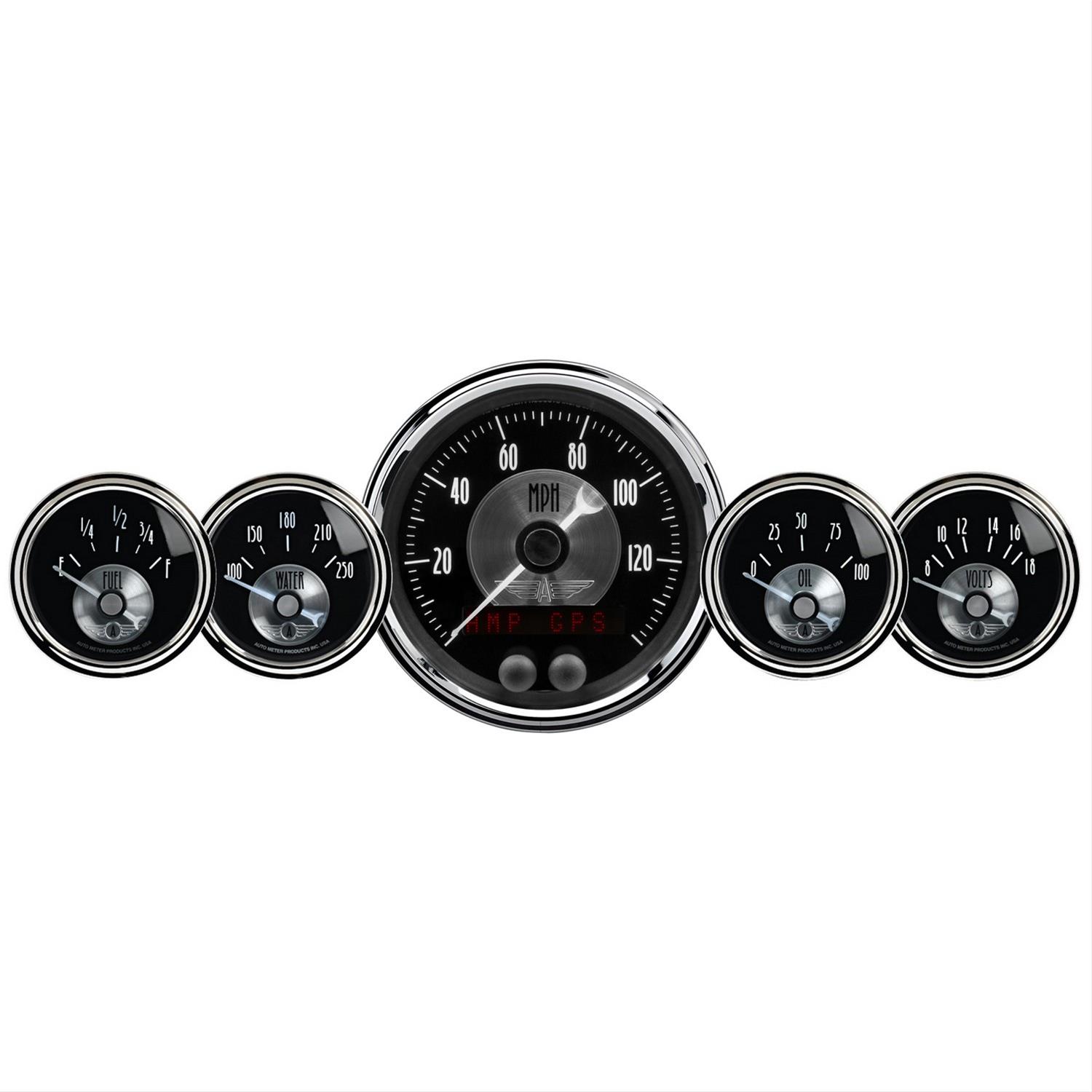 AutoMeter Prestige Analog Gauge Kits 2024 Kit, Analog, Prestige, GPS Speedometer, Water Temperature, Fuel Level, Voltmeter, Oil Pressure, Kit
