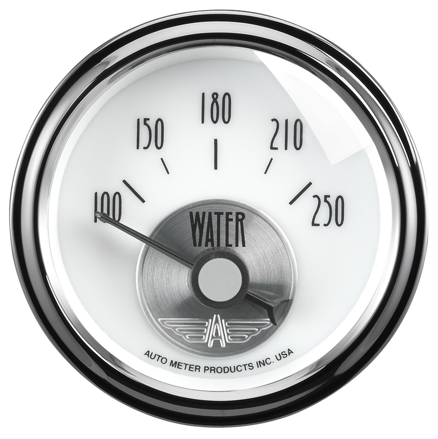 AutoMeter Prestige Analog Gauges 2039 Gauges, Gauges, Water Temperature, 100-250 degrees F, 2 1/16 in., White Face, Black Numbers, Chrome Bezel, Electrical, Each