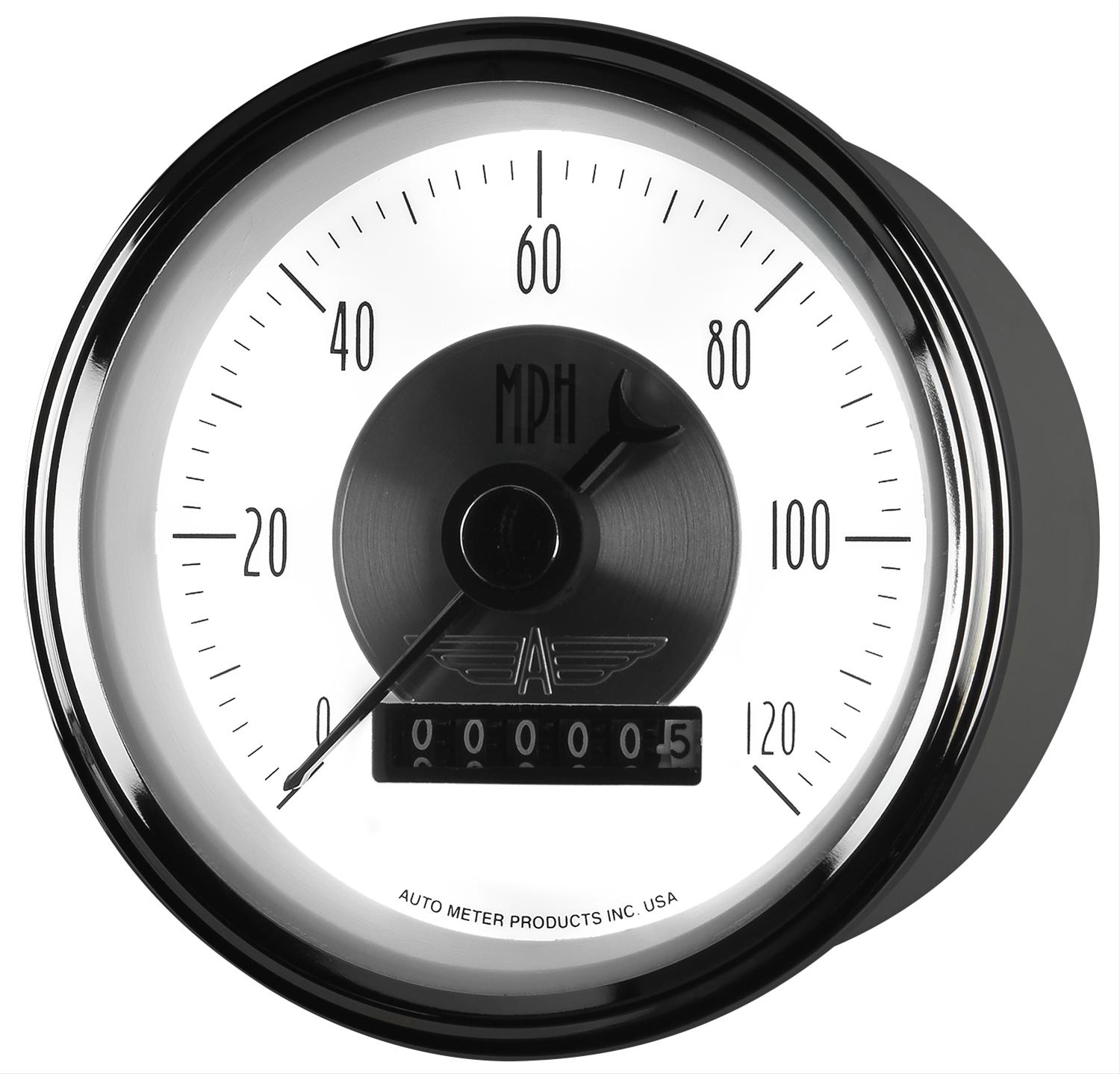 AutoMeter Prestige Analog Speedometers 2085 Gauges, Speedometer, 0-120 mph, 3 3/8 in., White Face, Black Numbers, Chrome Bezel, Electrical, Each thumbnail 6