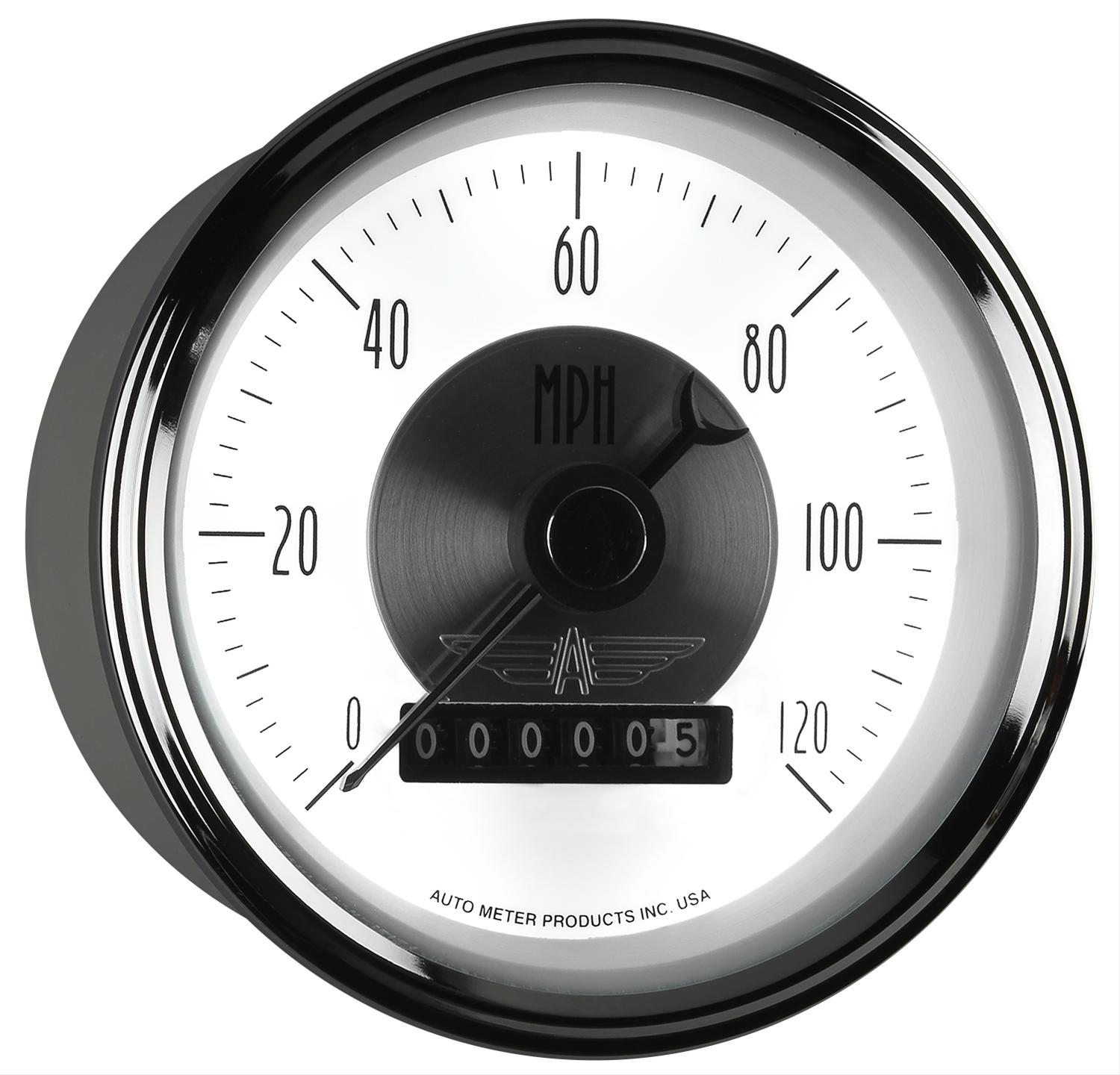 AutoMeter Prestige Analog Speedometers 2085 Gauges, Speedometer, 0-120 mph, 3 3/8 in., White Face, Black Numbers, Chrome Bezel, Electrical, Each thumbnail 4
