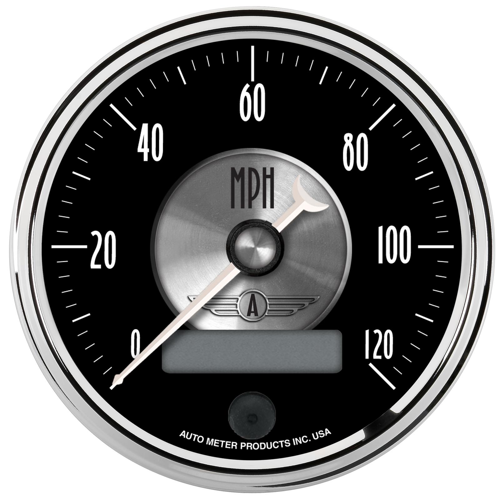 Autometer Prestige Series Black 3-3/8in 120mph Electric Programmable Speedometer w/LCD Odometer