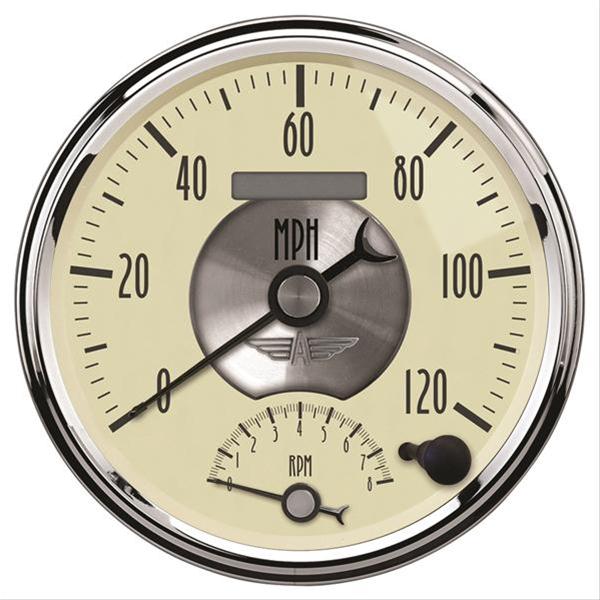AutoMeter Gauge Tach/Speedo 5in. 120MPH & 8K RPM Elec. Program. Prestige Antique. Ivory