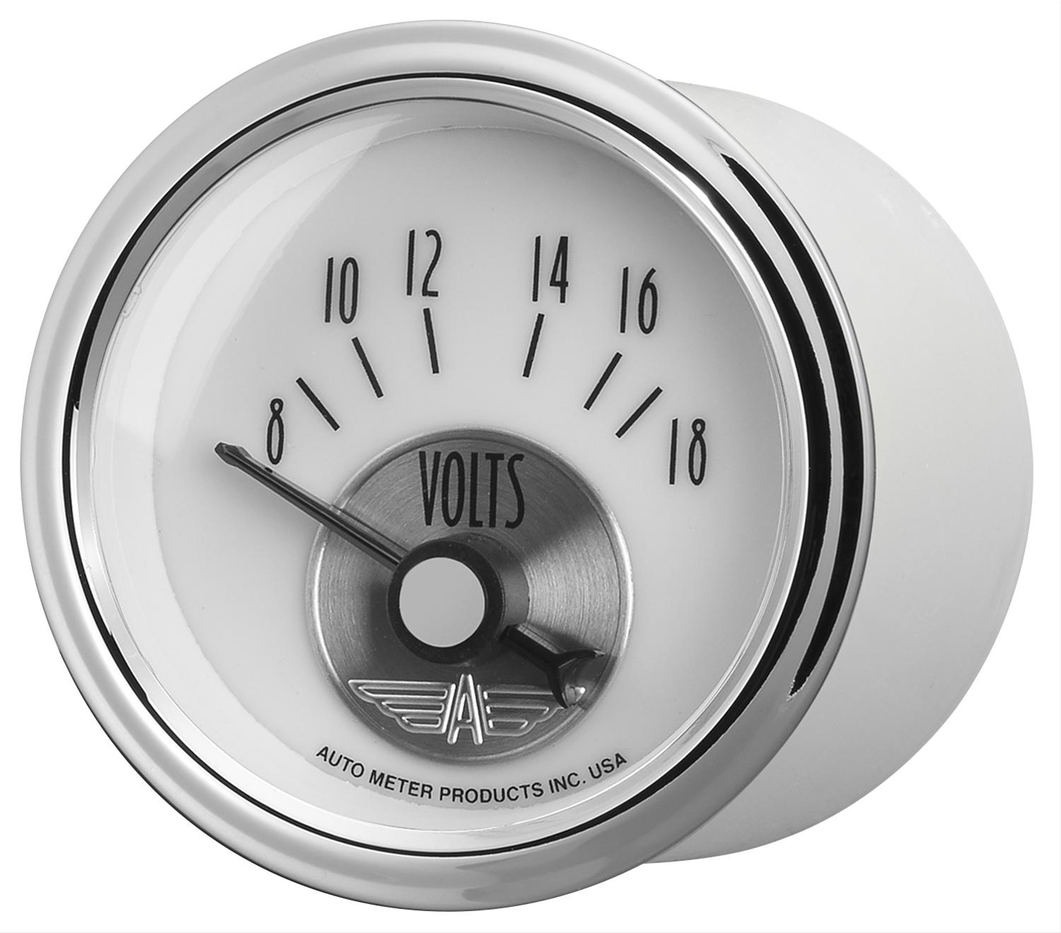 AutoMeter Prestige Analog Gauges 2094 Gauges, Gauges, Voltmeter, 8-18 V, 2 1/16 in., White Face, Black Numbers, Chrome Bezel, Electrical, Each thumbnail 6
