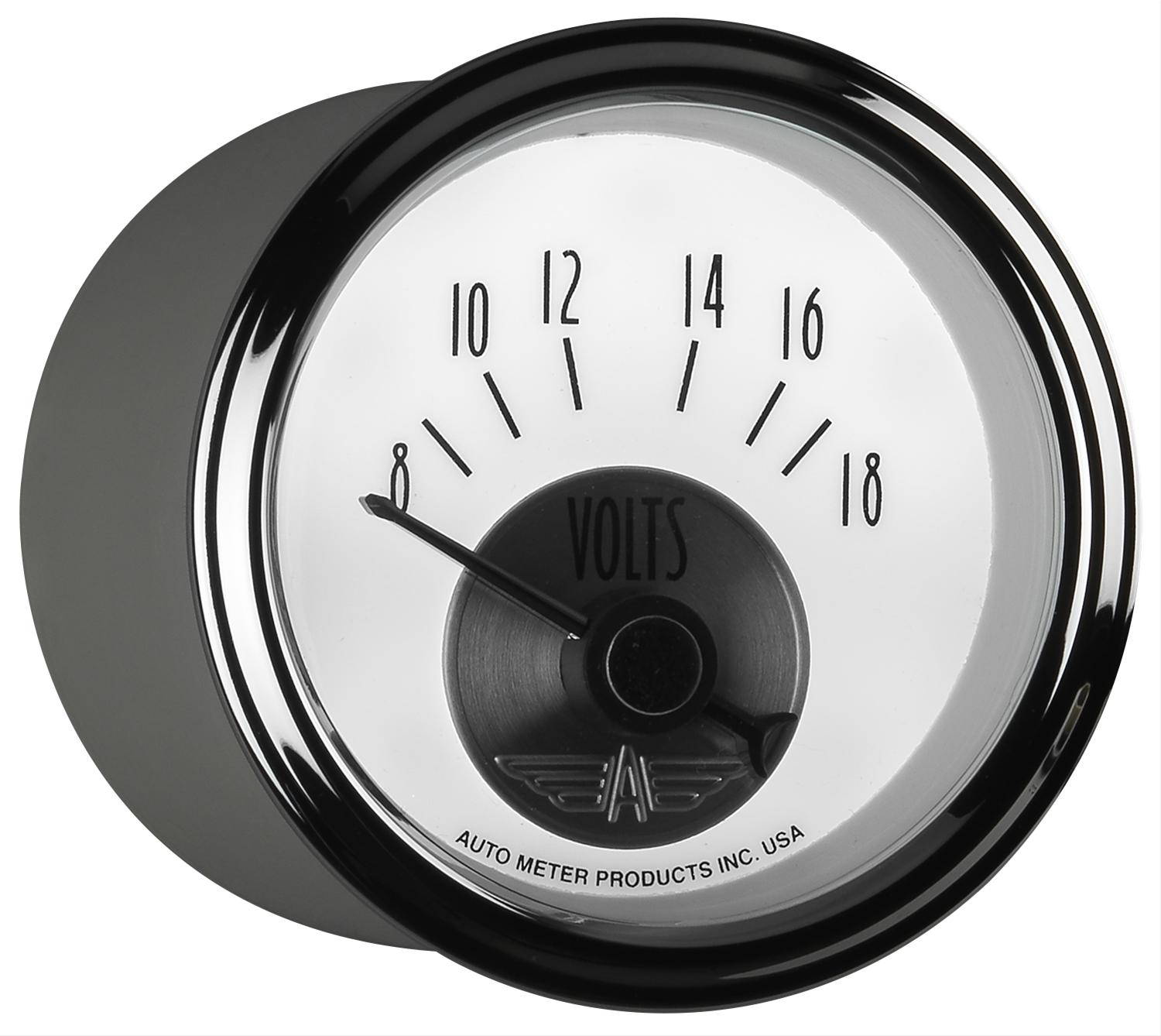 AutoMeter Prestige Analog Gauges 2094 Gauges, Gauges, Voltmeter, 8-18 V, 2 1/16 in., White Face, Black Numbers, Chrome Bezel, Electrical, Each thumbnail 3
