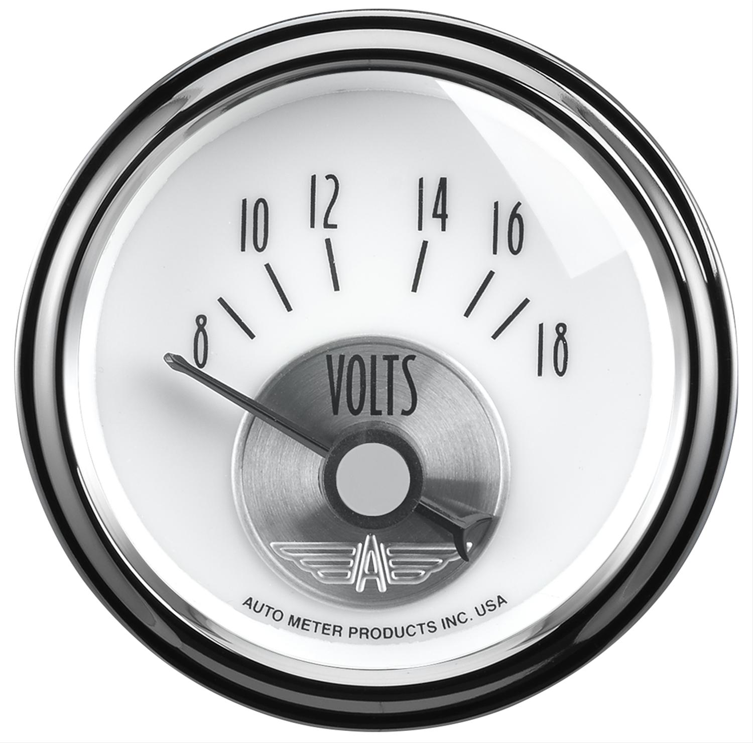 AutoMeter Prestige Analog Gauges 2094 Gauges, Gauges, Voltmeter, 8-18 V, 2 1/16 in., White Face, Black Numbers, Chrome Bezel, Electrical, Each thumbnail 2
