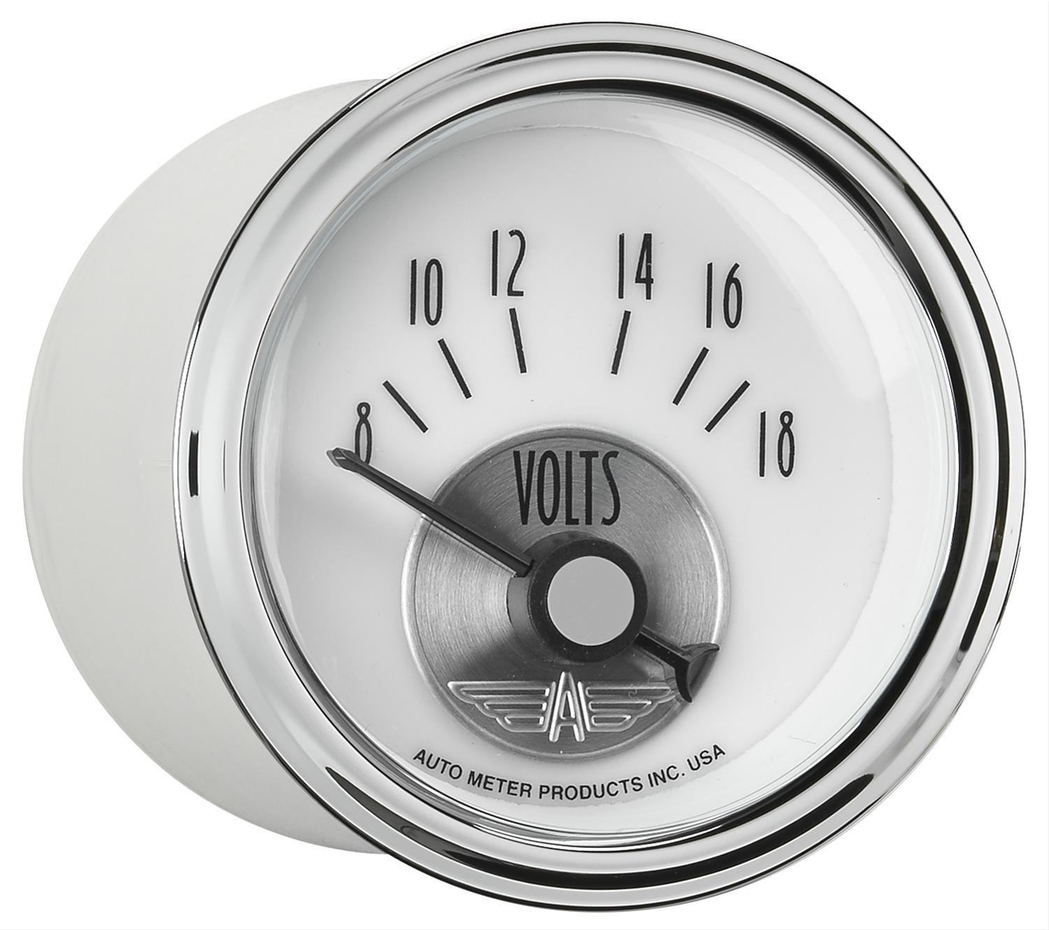 AutoMeter Prestige Analog Gauges 2094 Gauges, Gauges, Voltmeter, 8-18 V, 2 1/16 in., White Face, Black Numbers, Chrome Bezel, Electrical, Each thumbnail 4