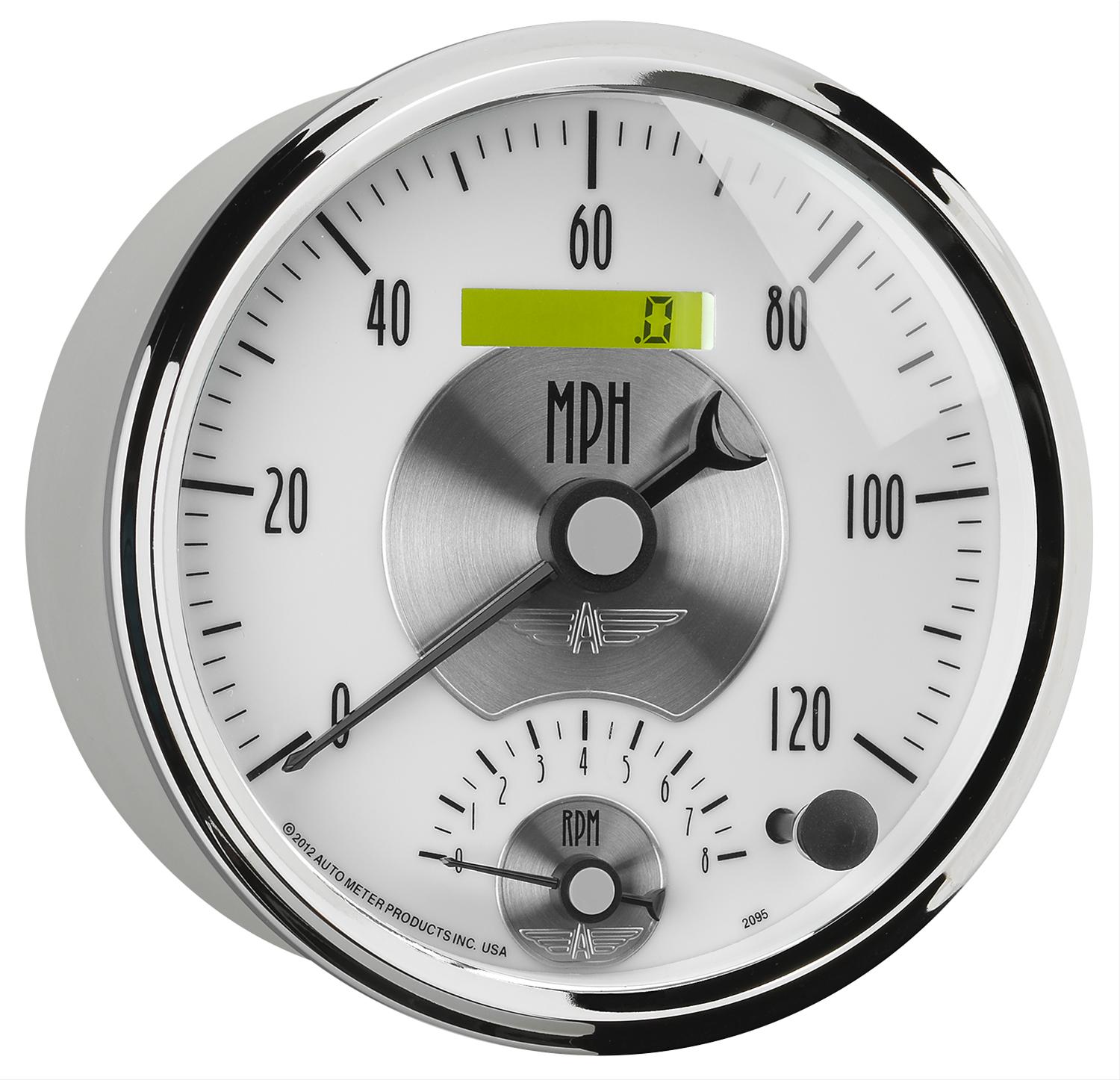 AutoMeter Prestige Analog Gauge Kits 2095 Kits, Kits, Dual Gauge, Speedometer and Tachometer, 5 in., White Face, Black Numbers, Chrome Bezel, Electronic, Kit thumbnail 3