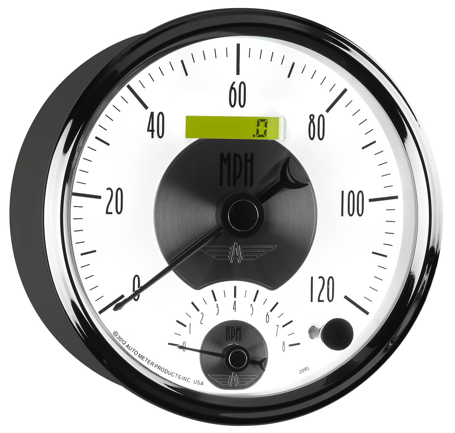 AutoMeter Prestige Analog Gauge Kits 2095 Kits, Kits, Dual Gauge, Speedometer and Tachometer, 5 in., White Face, Black Numbers, Chrome Bezel, Electronic, Kit thumbnail 5