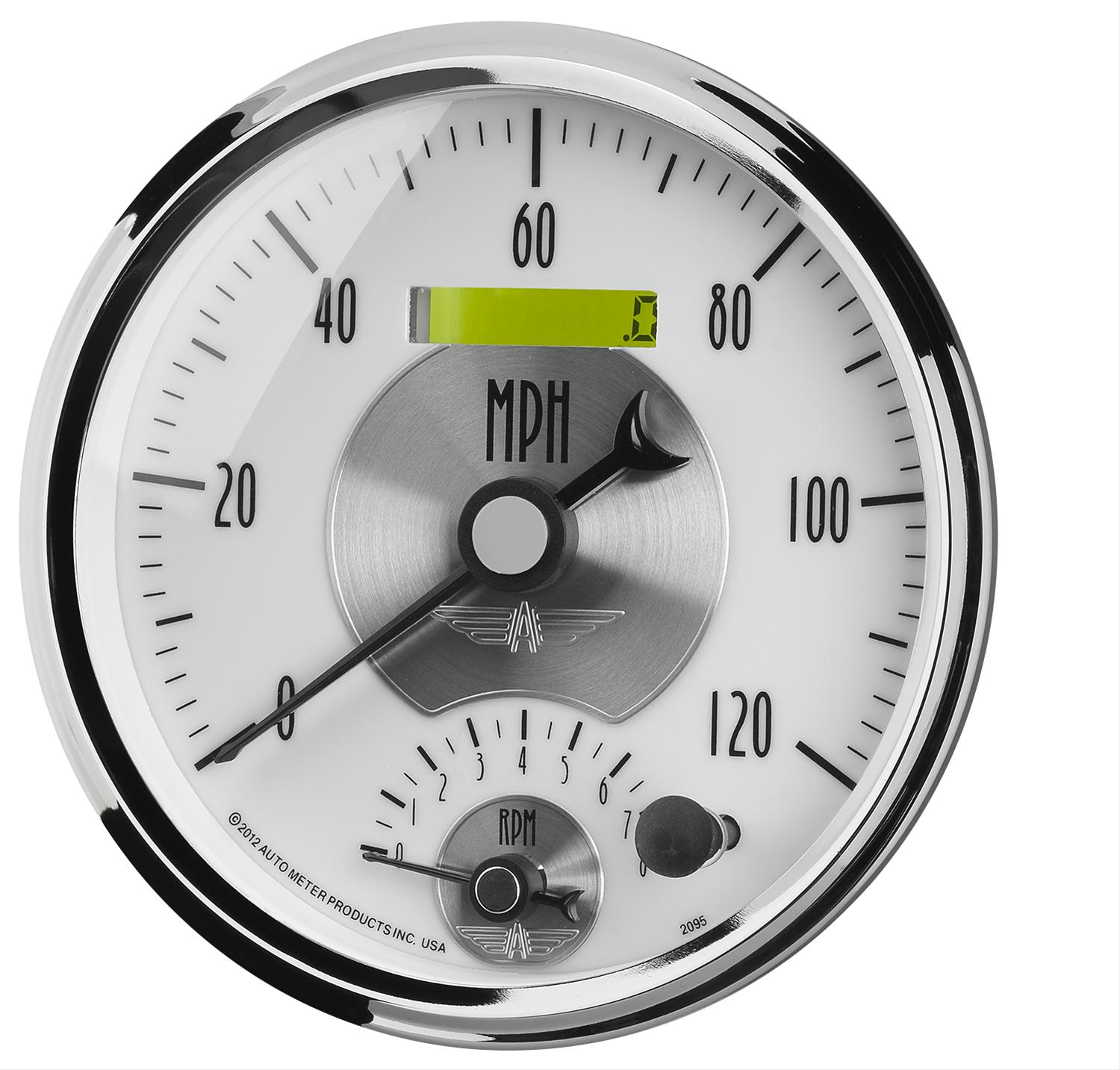 AutoMeter Prestige Analog Gauge Kits 2095 Kits, Kits, Dual Gauge, Speedometer and Tachometer, 5 in., White Face, Black Numbers, Chrome Bezel, Electronic, Kit thumbnail 4