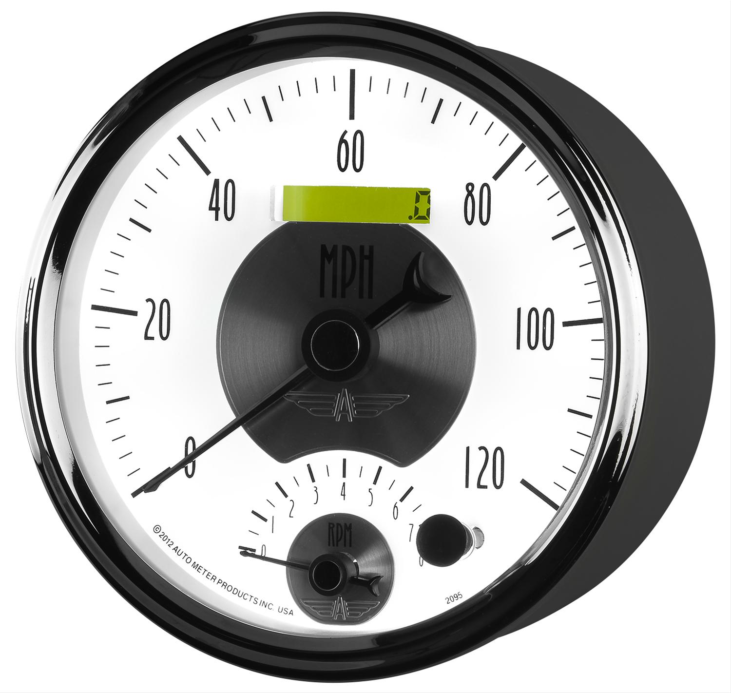AutoMeter Prestige Analog Gauge Kits 2095 Kits, Kits, Dual Gauge, Speedometer and Tachometer, 5 in., White Face, Black Numbers, Chrome Bezel, Electronic, Kit thumbnail 6