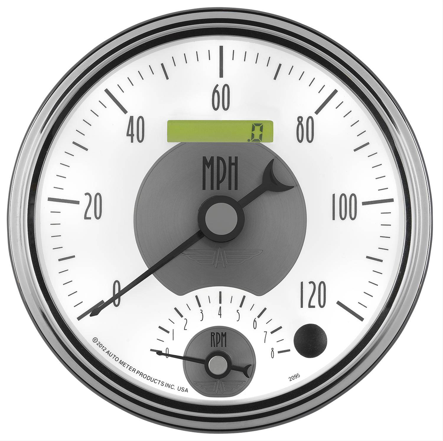 AutoMeter Prestige Analog Gauge Kits 2095 Kits, Kits, Dual Gauge, Speedometer and Tachometer, 5 in., White Face, Black Numbers, Chrome Bezel, Electronic, Kit thumbnail 2