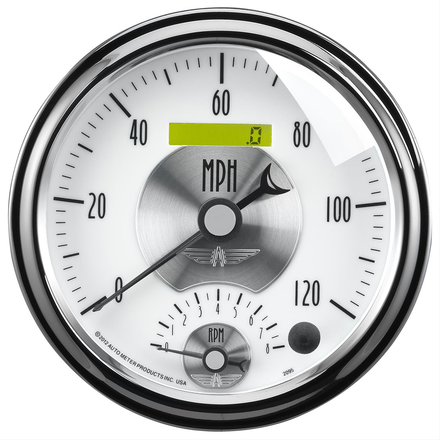 AutoMeter Prestige Analog Gauge Kits 2095 Kits, Kits, Dual Gauge, Speedometer and Tachometer, 5 in., White Face, Black Numbers, Chrome Bezel, Electronic, Kit