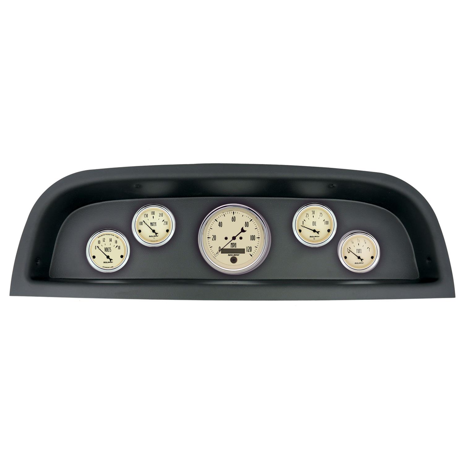 AutoMeter Antique Beige Instrument Clusters 2102-02 Gauge Kit, Series, Analog, Speedometer, Oil, Water, Volts, Fuel, Black Numbers and Pointers, Black Panel, Chevy, Kit