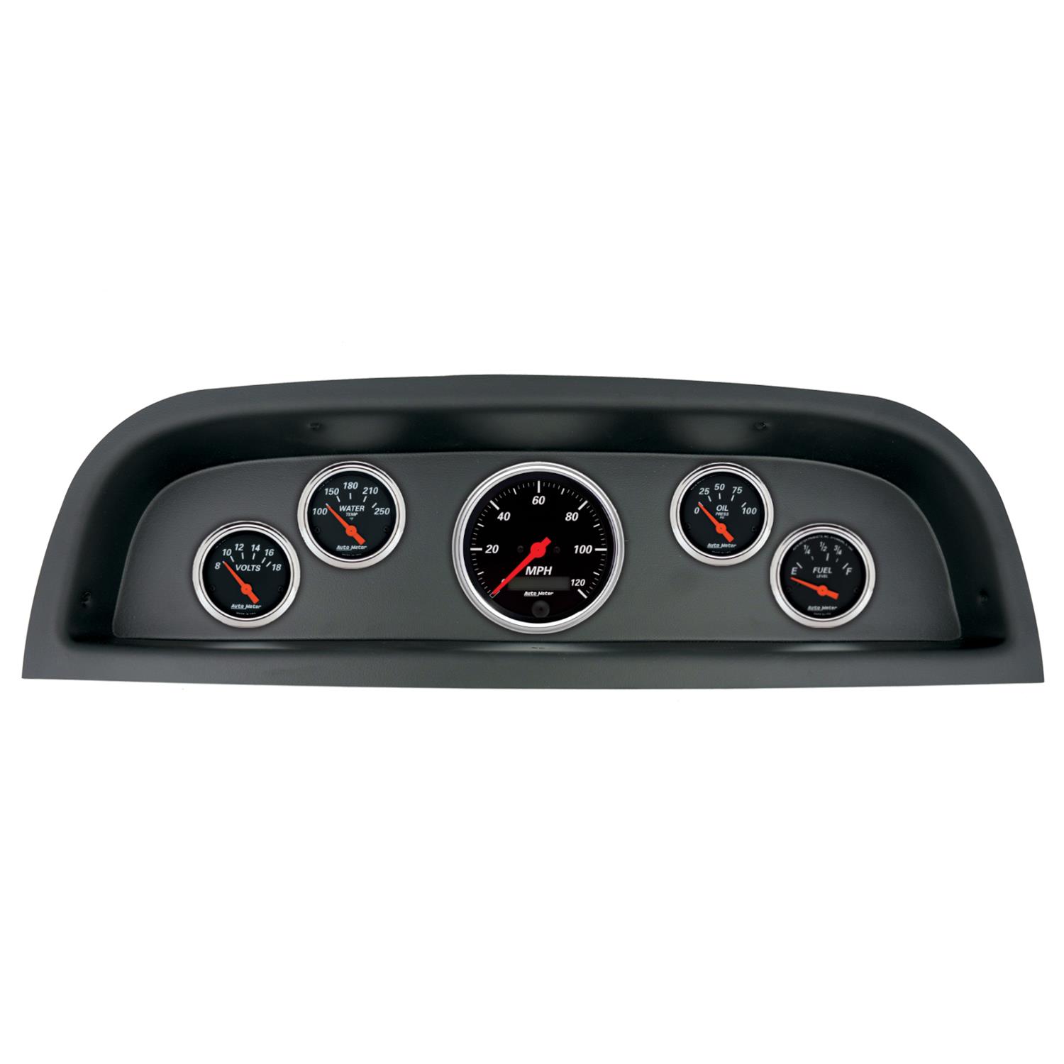 AutoMeter Designer Black Instrument Clusters 2102-06 Gauge Kit, Black, Analog, Speedometer, Oil, Water, Volts, Fuel, White Numbers, Red Pointers, Panel, Chevy, Kit