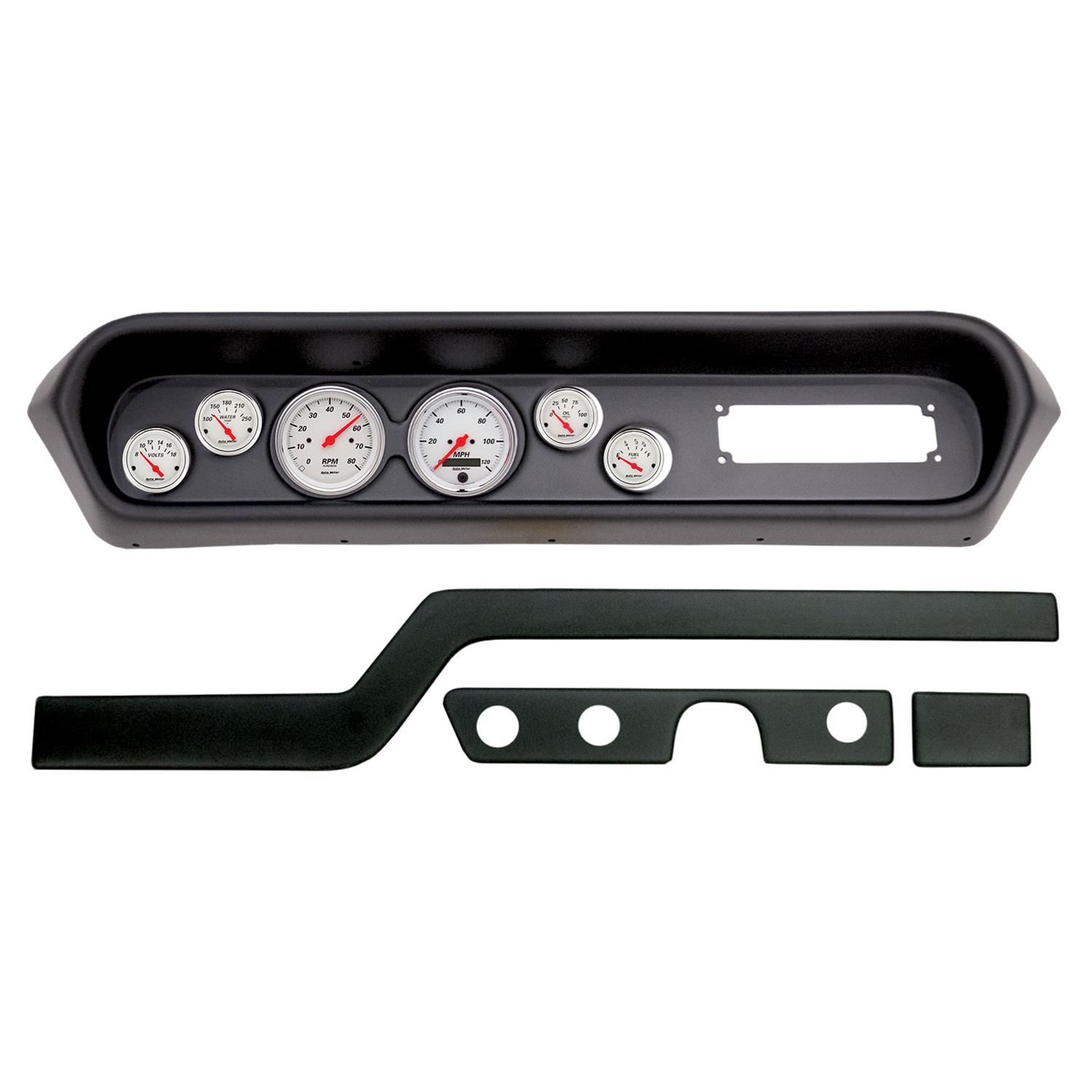 AutoMeter Arctic White Instrument Clusters for 1964-1965 GTO, LEMANS - 2108-03 Gauge Kit, Series, Analog, Speedometer, Tach, Oil, Water, Volts, Fuel, Black Numbers, Red Pointers, Black Panel, Pontiac, Kit