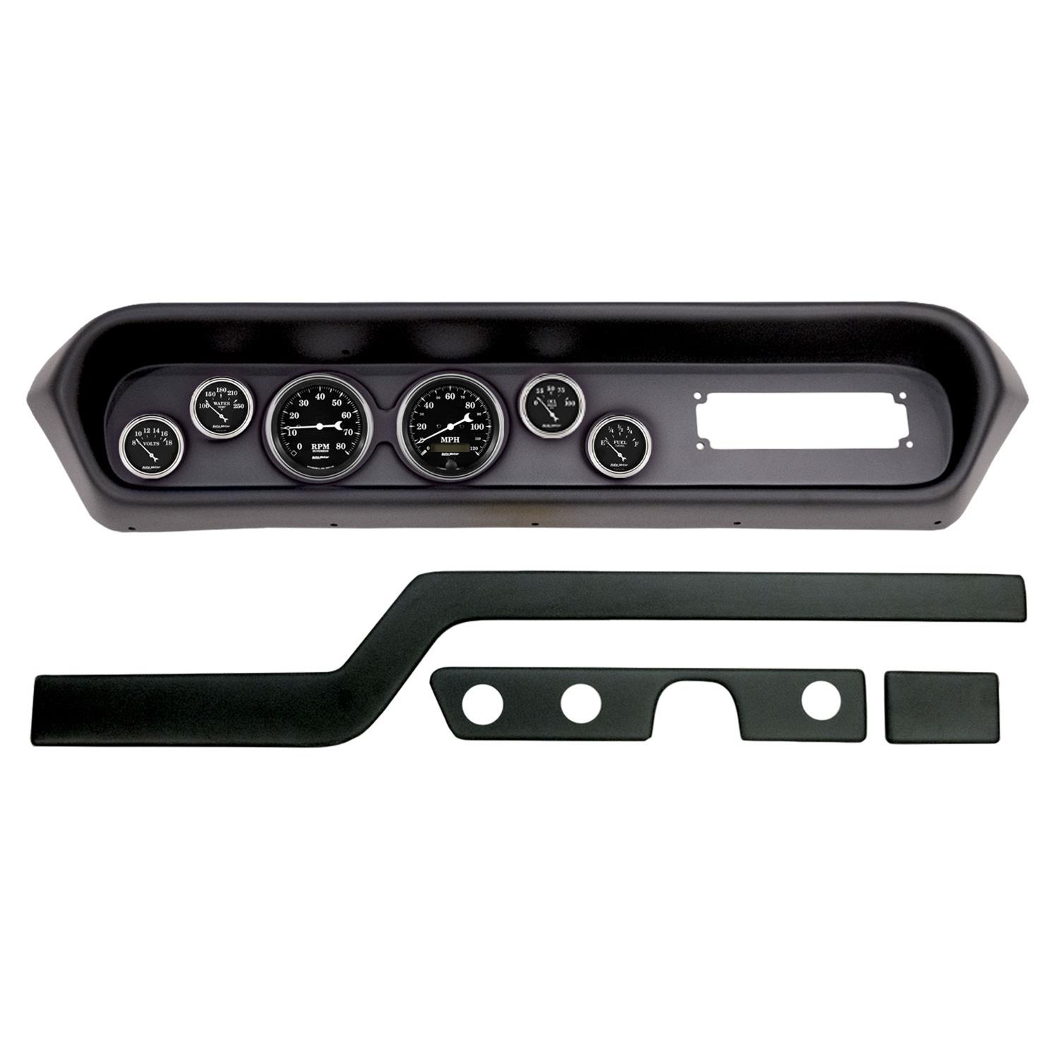 AutoMeter Old Tyme Black Series Instrument Clusters for 1964-1965 GTO, LEMANS - 2108-07 Gauge Kit, Black, Analog, Speedometer, Tach, Oil, Water, Volts, Fuel, White Numbers and Pointers, Panel, Pontiac, Kit