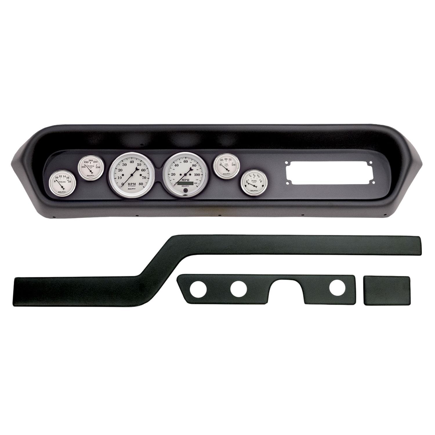 AutoMeter Old Tyme White Series Instrument Clusters for 1964-1965 GTO, LEMANS - 2108-08 Gauge Kit, White, Analog, Speedometer, Tach, Oil, Water, Volts, Fuel, Black Numbers and Pointers, Black Panel, Pontiac, Kit