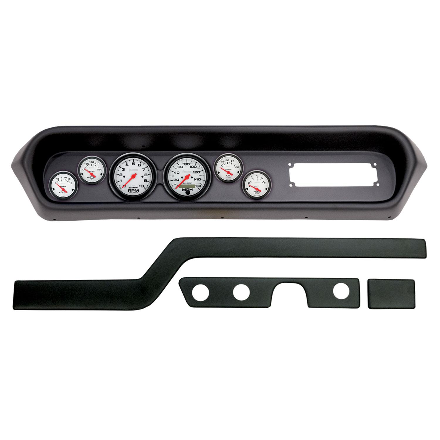 AutoMeter Phantom Instrument Clusters for 1964-1965 GTO, LEMANS - 2108-09 Gauge Kit, Phantom, Analog, White Face, Speedometer, Tach, Oil, Water, Volts, Fuel, Black Numbers, Red Pointers, Black Panel, Pontiac, Kit